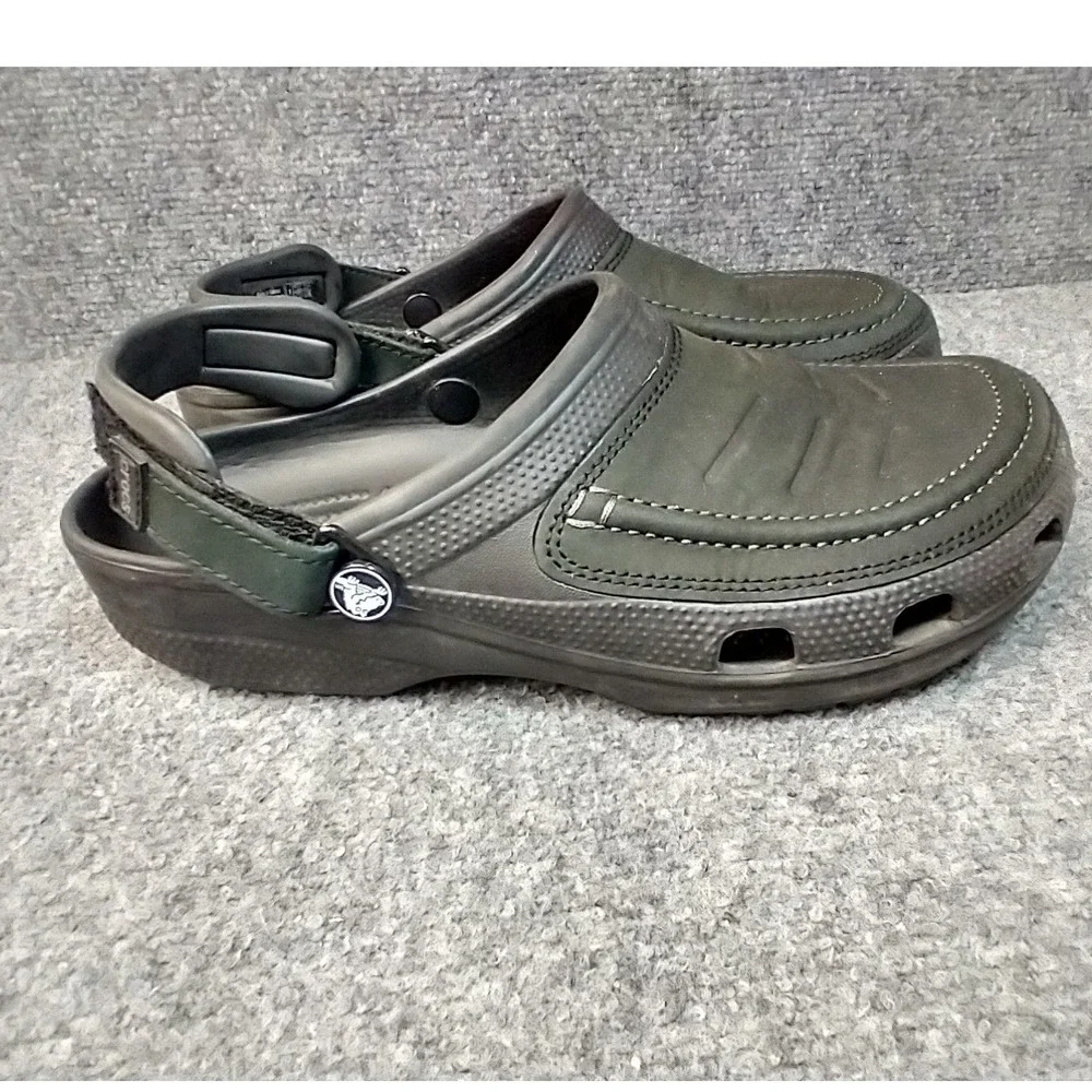 Crocs Yukon Sport Men 8 Black Leather Trim Clogs Adjustable Strap